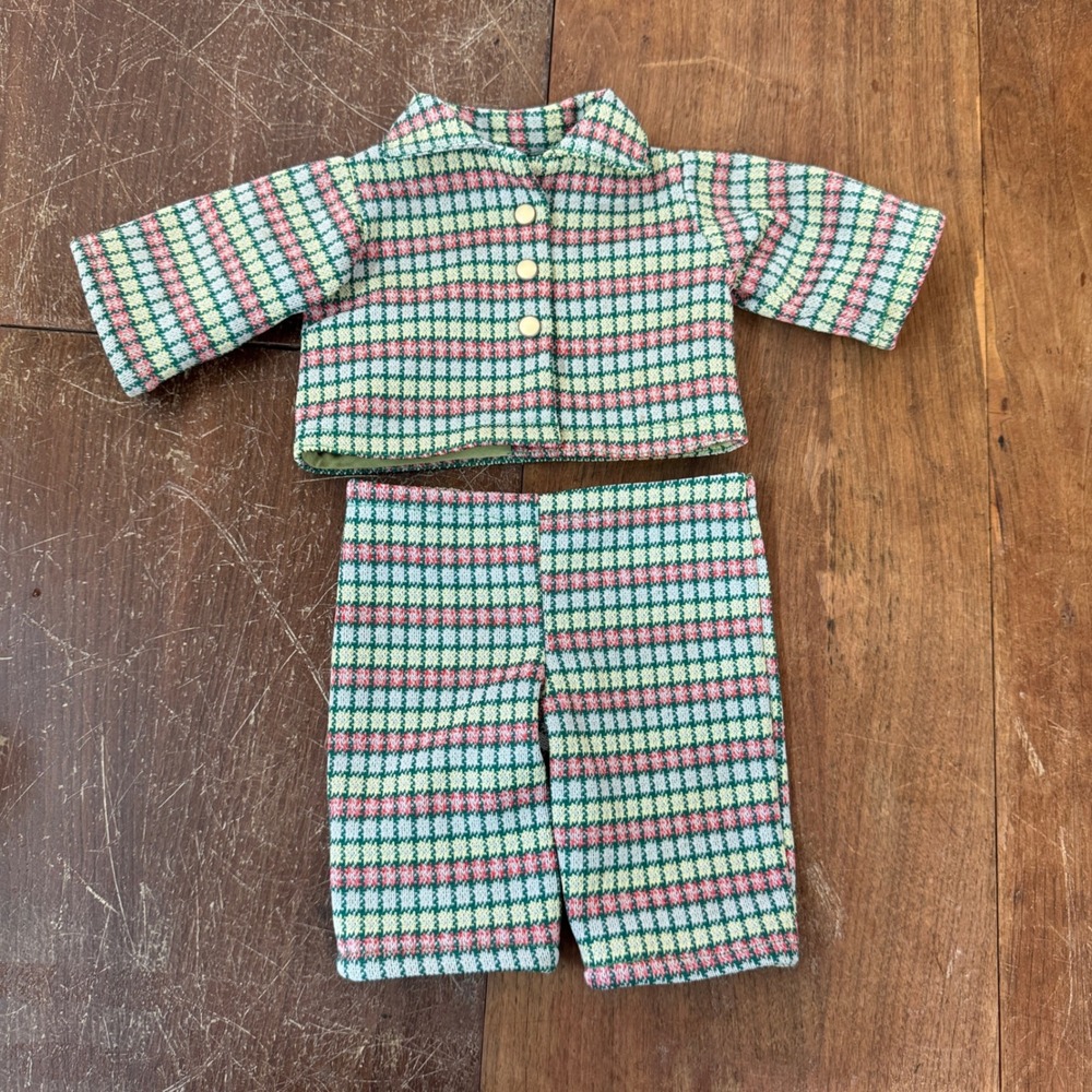 Vintage‎ Doll Outfit Plaid Jacket Pants Set Retro Toy Clothes